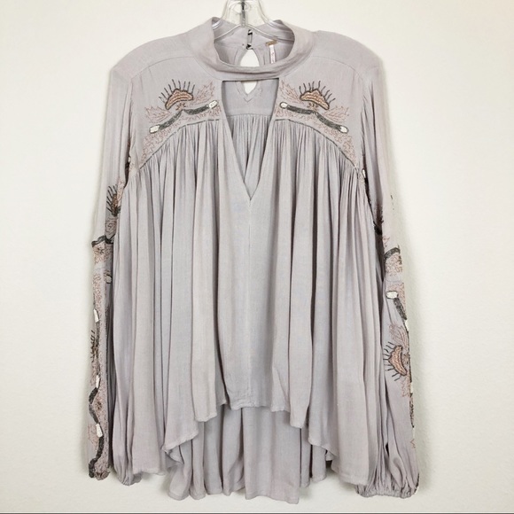 Free People Boho Embellished Oversized Flowy Top S - Picture 2 of 8